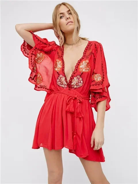 Plus Size Button Up Chiffon Holiday Boho Dress