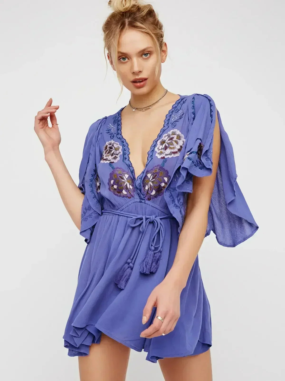 Plus Size Button Up Chiffon Holiday Boho Dress