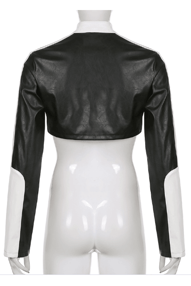 Short motorcycle PU leather jacket