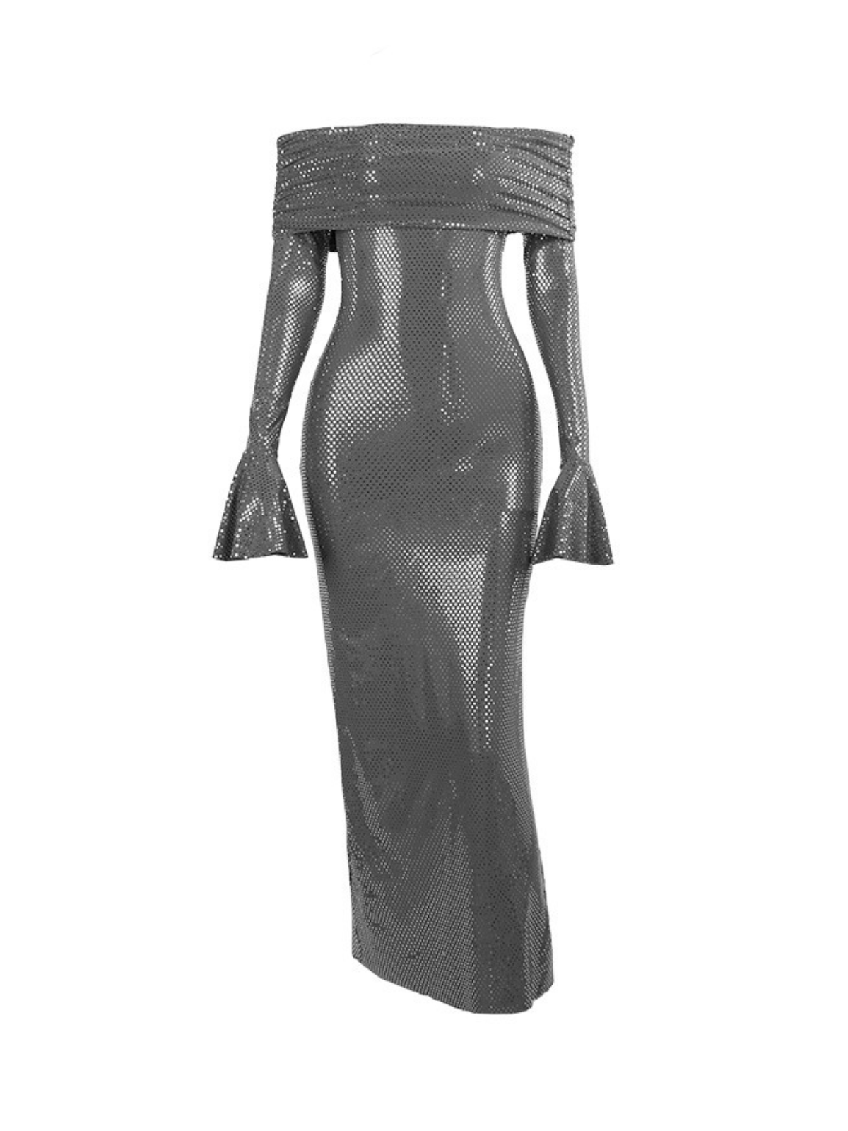 Off Shoulder Rhinestone Midi Dress