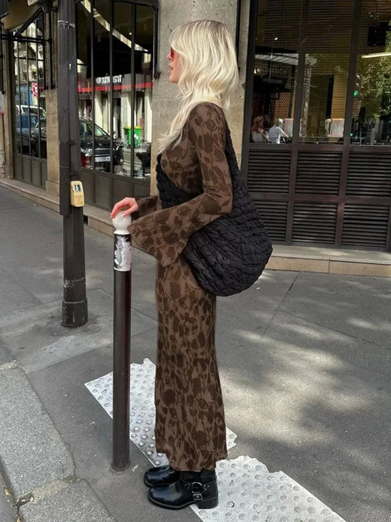 Elegant Oneck High Waist Evening Party Streetwear Maxi Dress