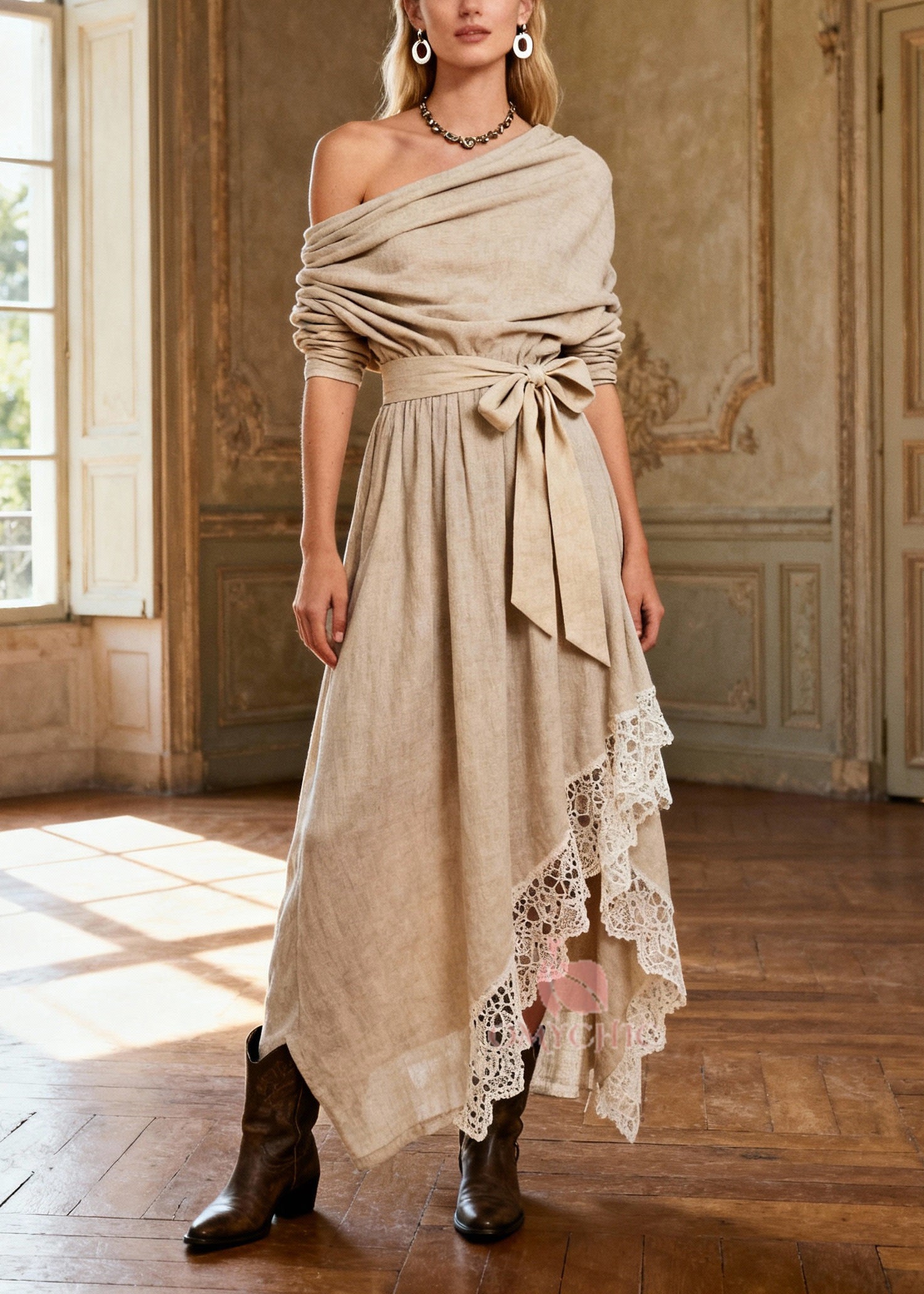 Casual Khaki Asymmetrical One Shoulder Maxi Dresses Spring