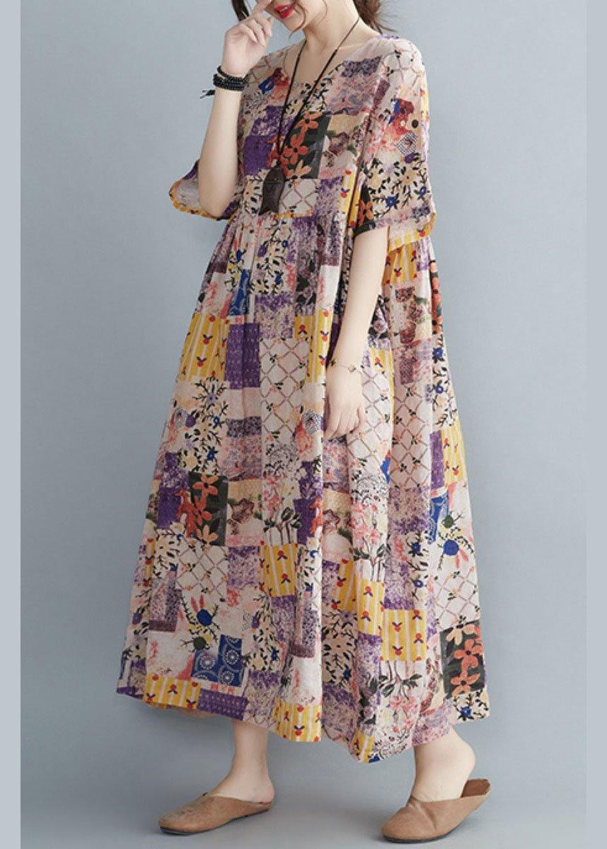 Casual O-Neck Retro Print Summer Sundress Half Sleeve