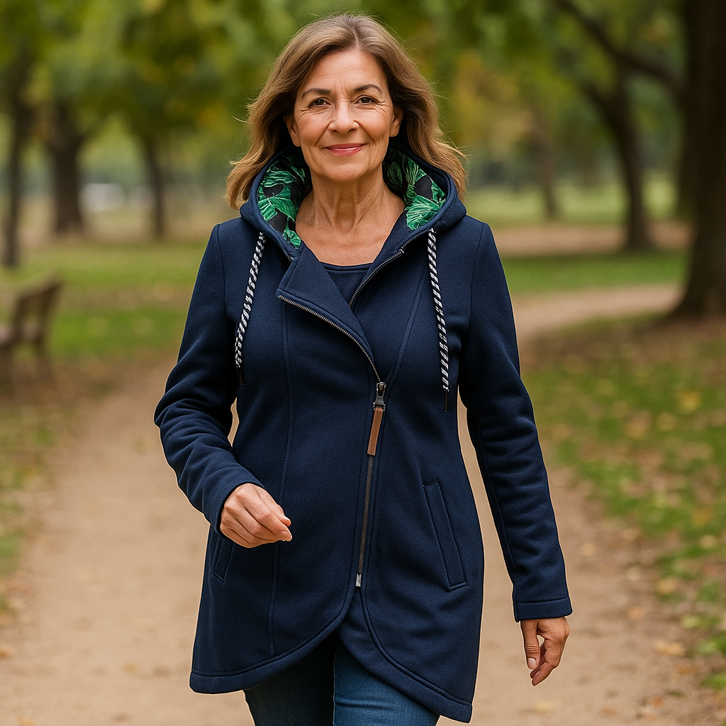 Hooded Asymmetric Zip Leaf-Lined Curved Hem Fleece Jacket 7