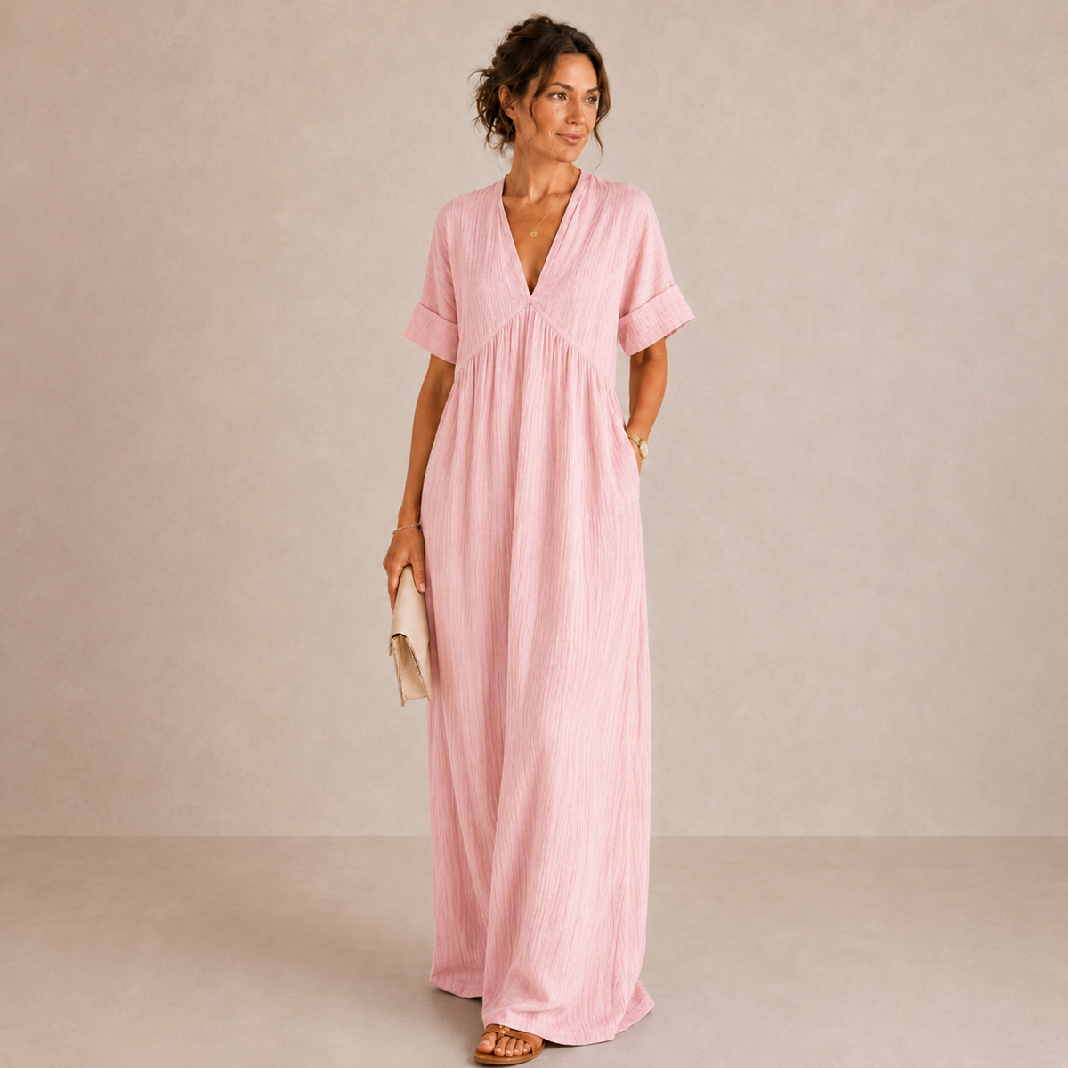 V-Neck Short Sleeve Relaxed Oversized Beach Maxi Dress 6