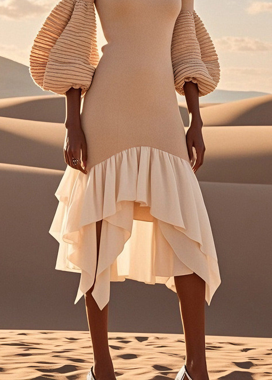 Chic Asymmetrical Wrinkled Patchwork Knit Dress Spring