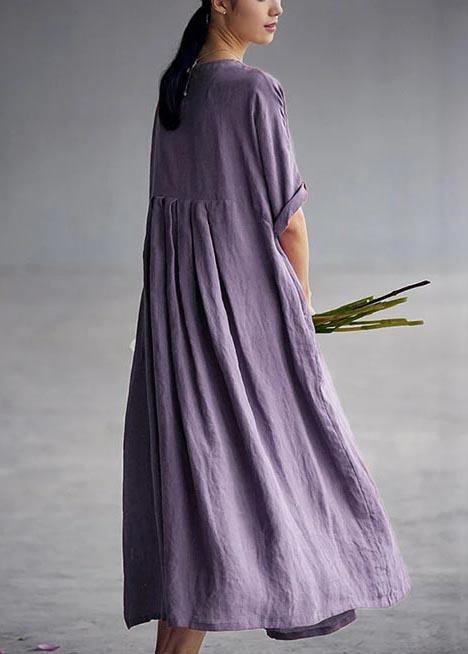 Chic Linen Dresses 18th Century Chinese Style Elegant Pleated Loose Dress