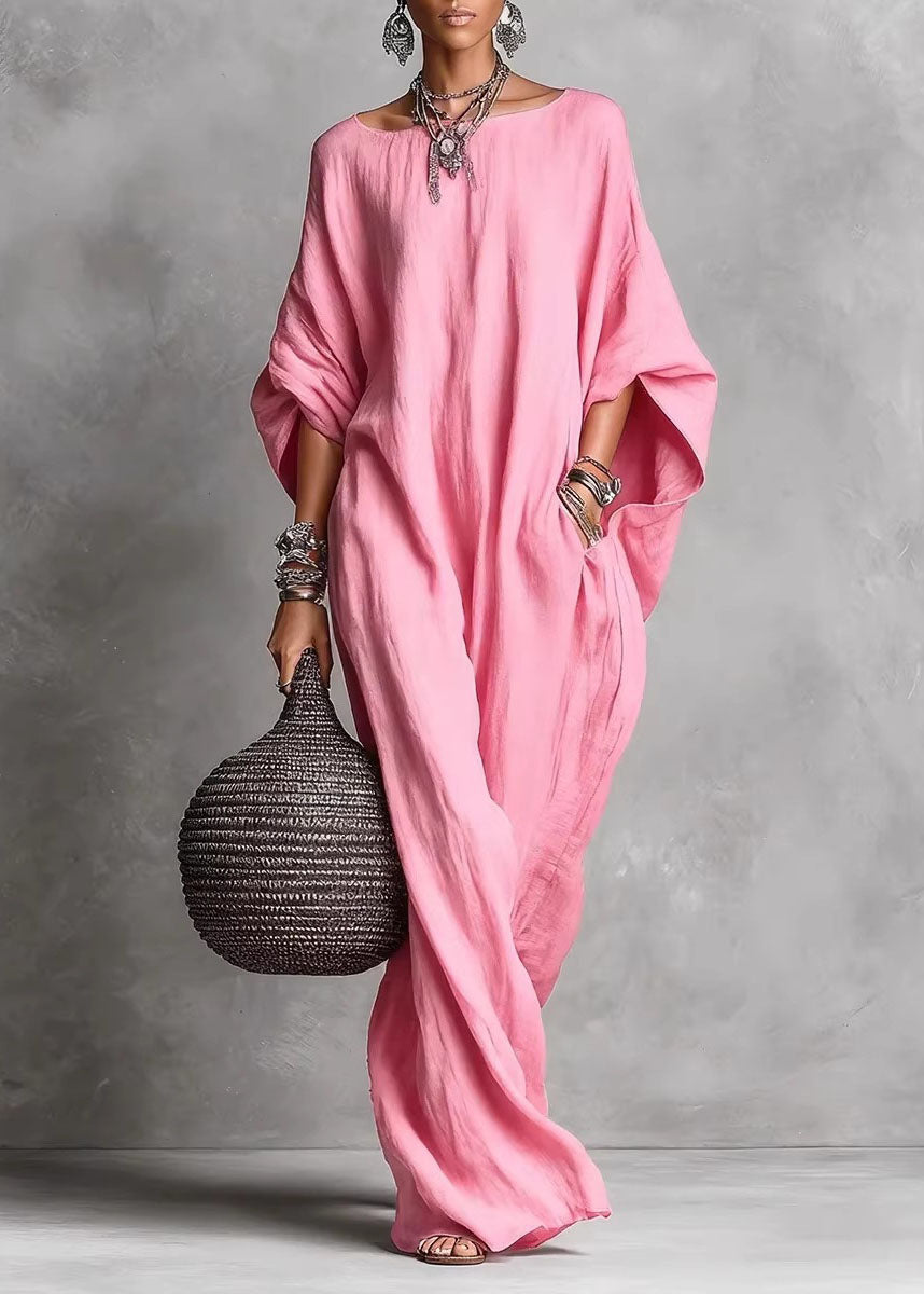 Chic White Slash Neck Pockets Cotton Long Dress Summer