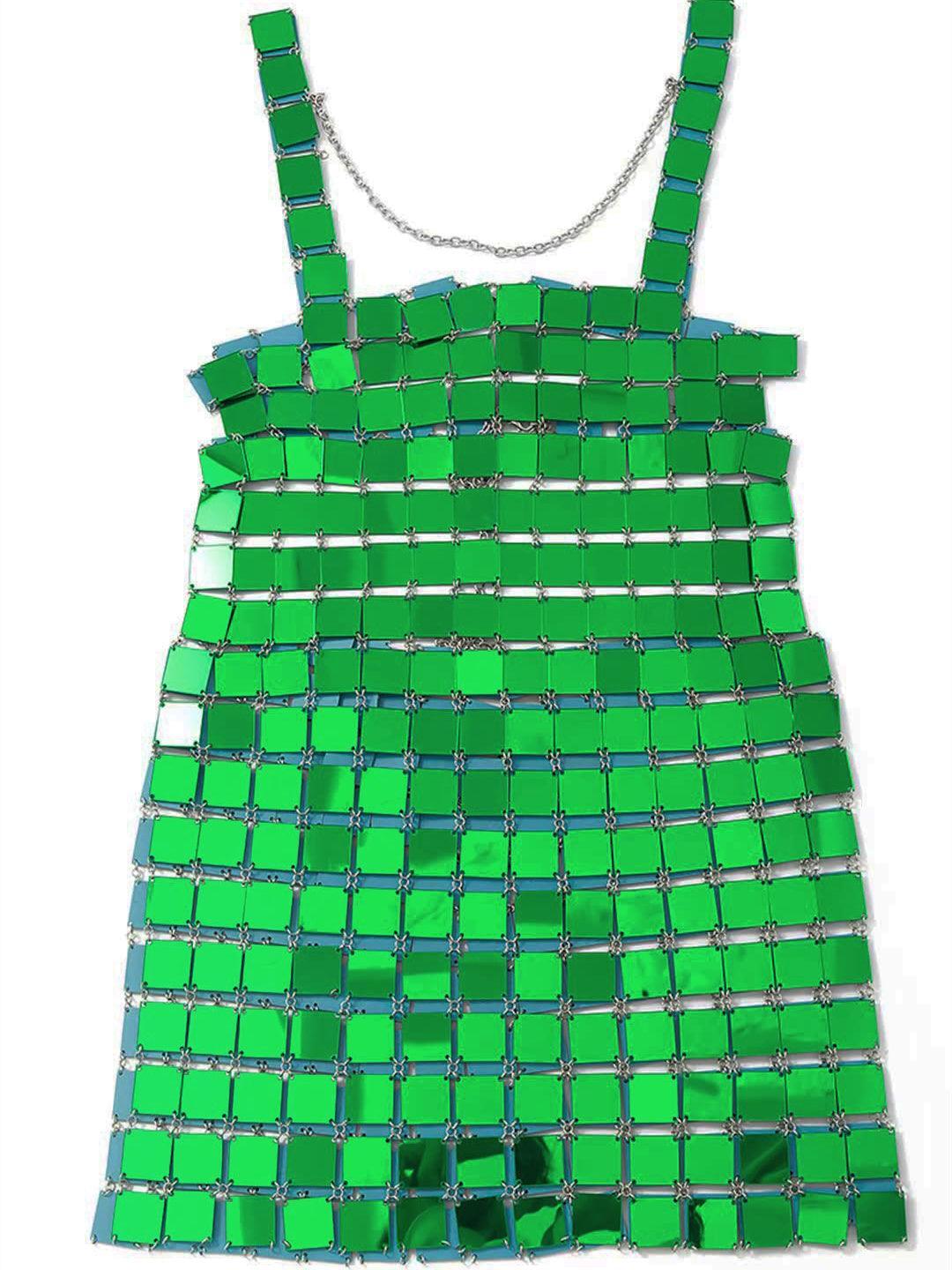 Square Neck Mirror Sequin Chainmail Bodycon Mini Dress