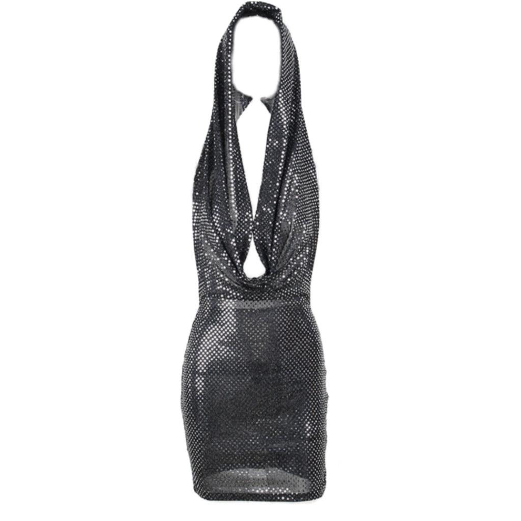 Glitter Plunge Hooded Dress