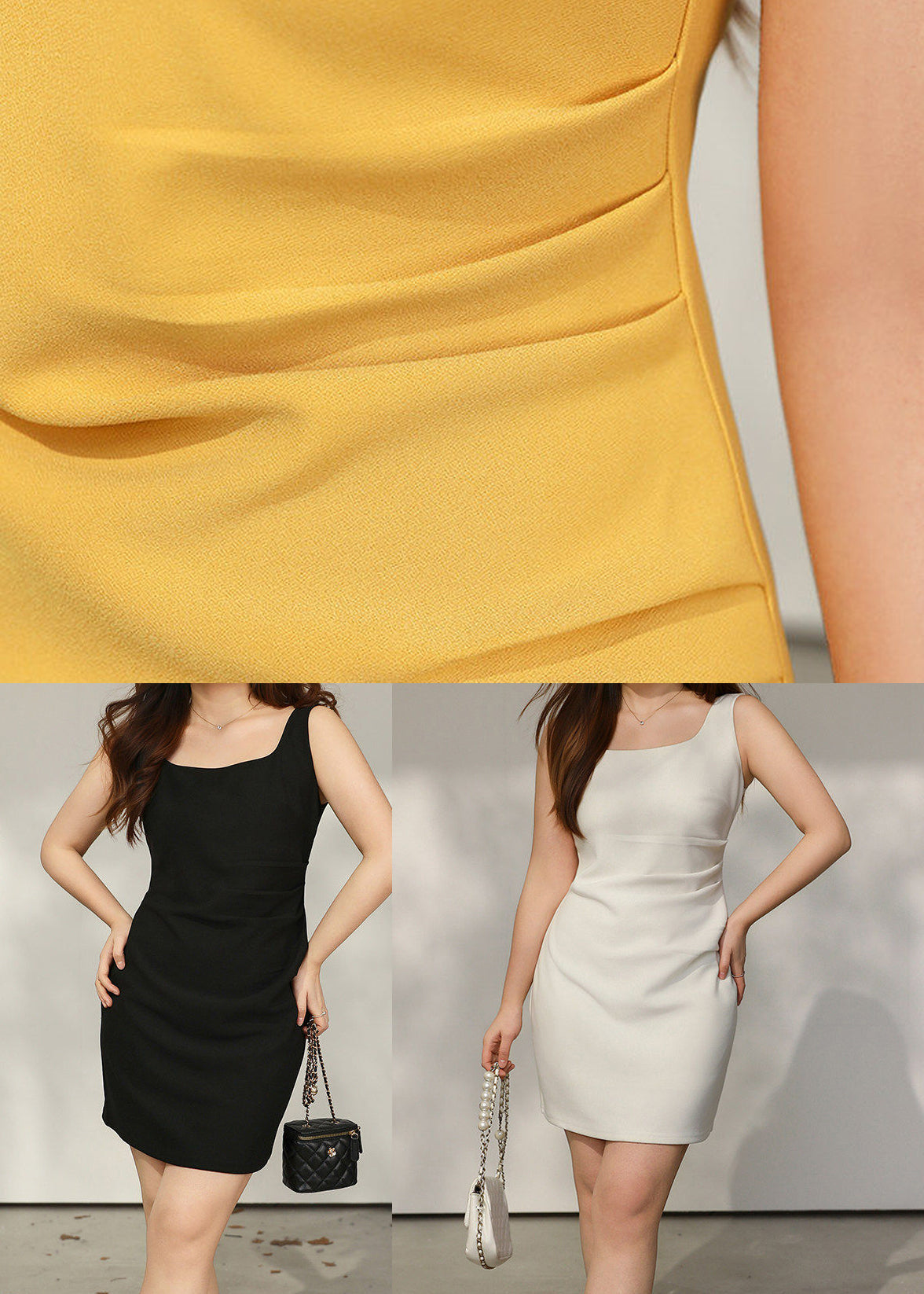 Classy Black Square Collar Cotton Day Dress Summer