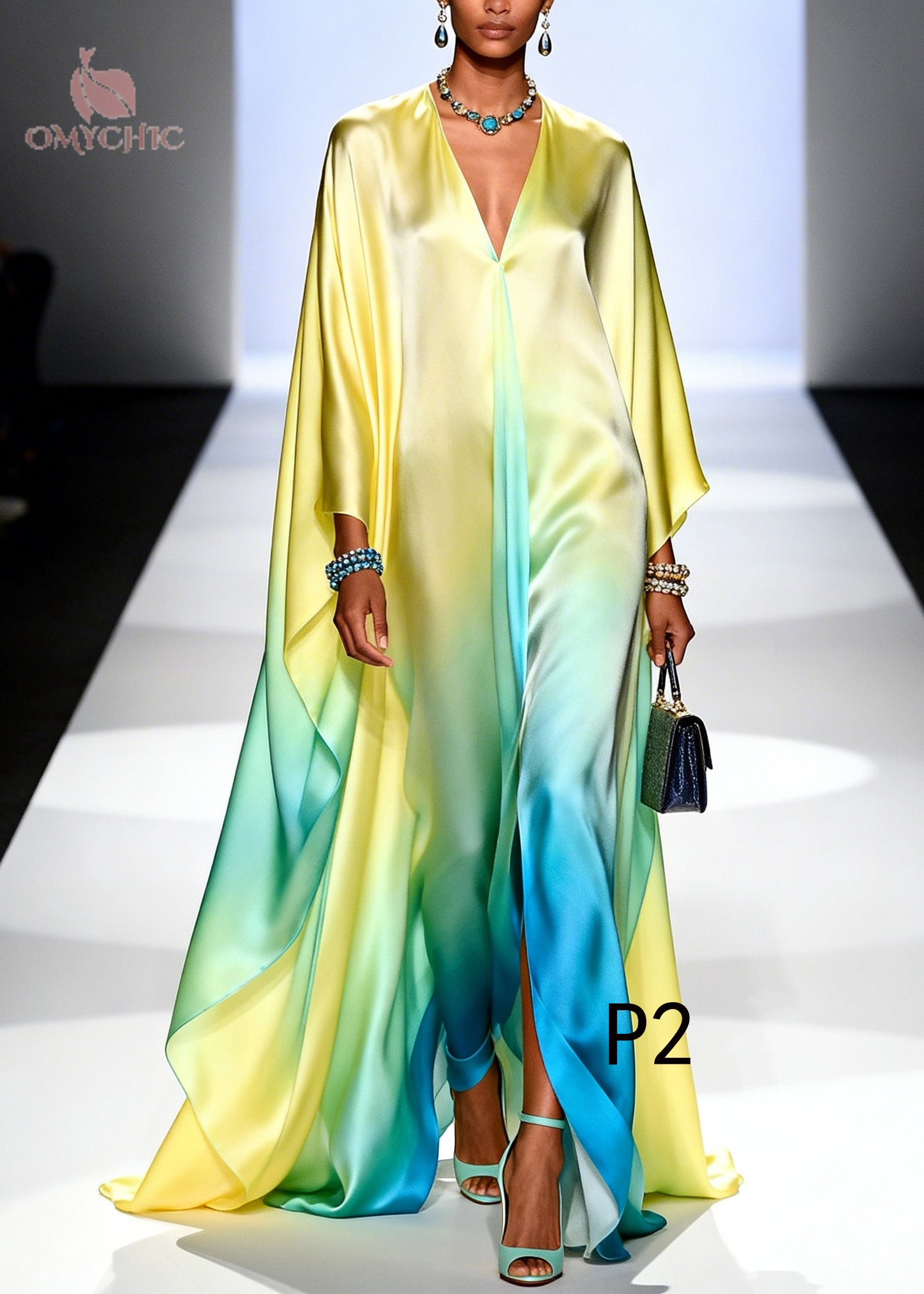 Classy Gradient Color Oversized Chiffon Holiday Dress Summer