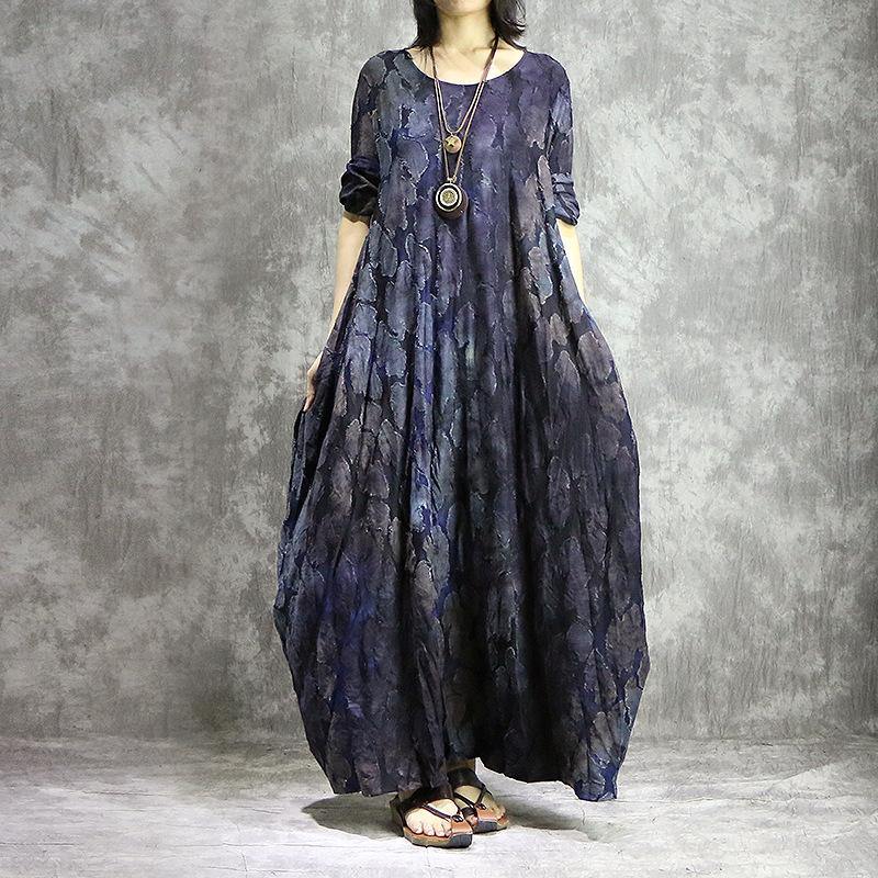 Classy long sleeve cotton clothes Shape blue Dress summer