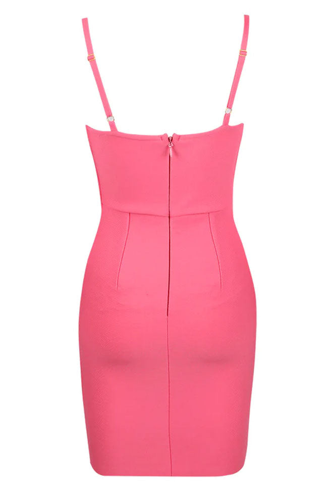 Pink Metal Trim Strap Sweetheart Corset Bandage Bodycon Mini Dress 3