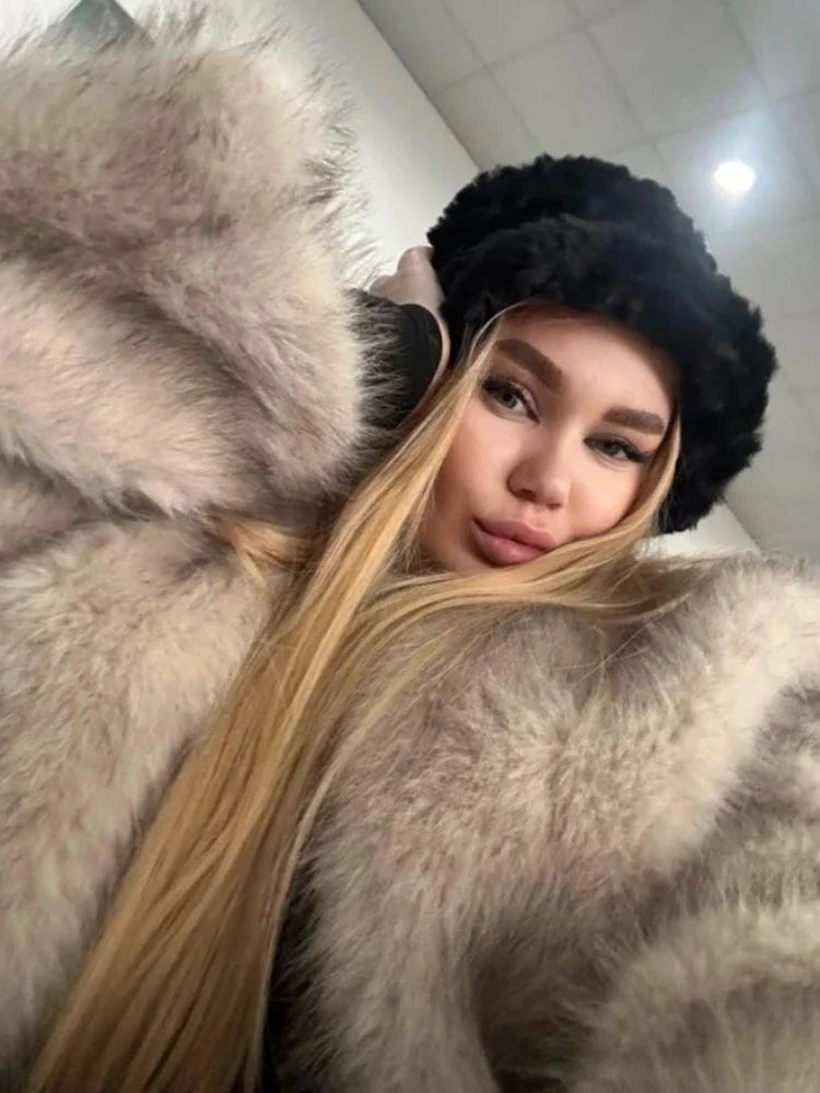 Clearance Fur Warm Furry Long Sleeve Loose Vneck Autumn Fashion Coat