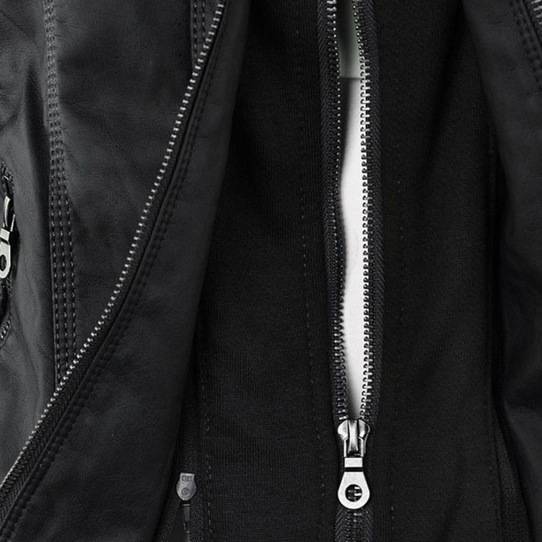 Hooded Zip Front Faux Leather Moto Biker Jacket