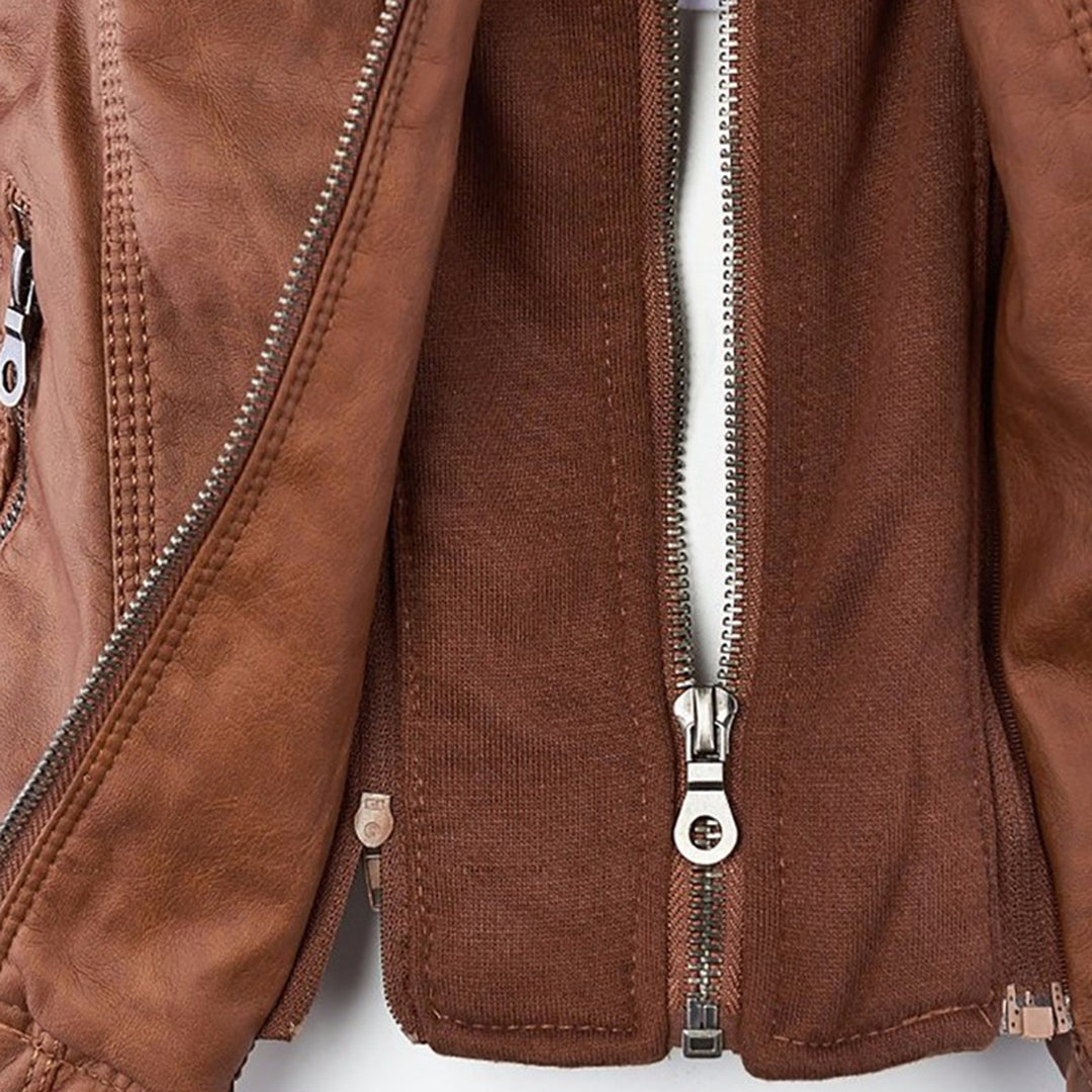 Hooded Zip Front Faux Leather Moto Biker Jacket