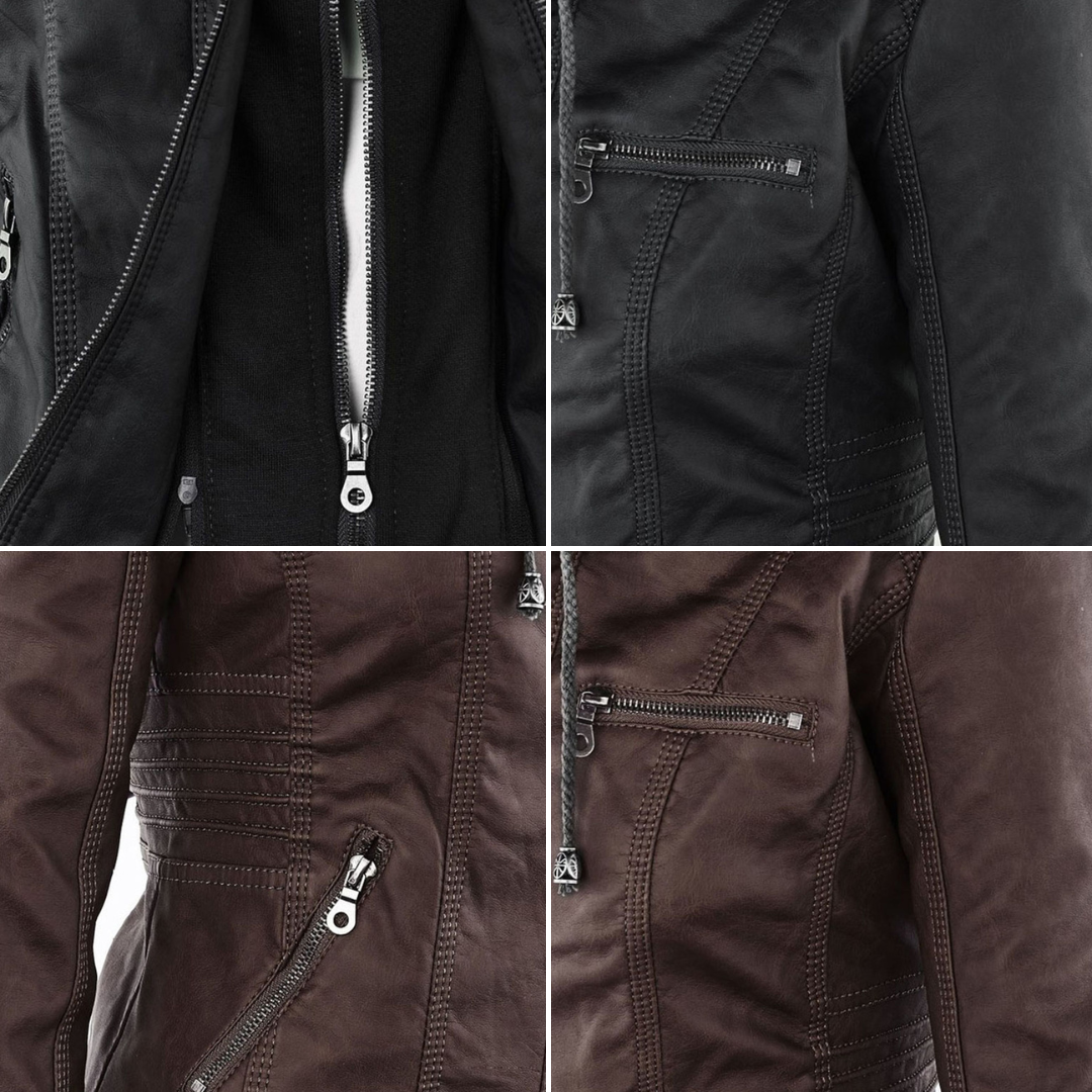 Hooded Zip Front Faux Leather Moto Biker Jacket