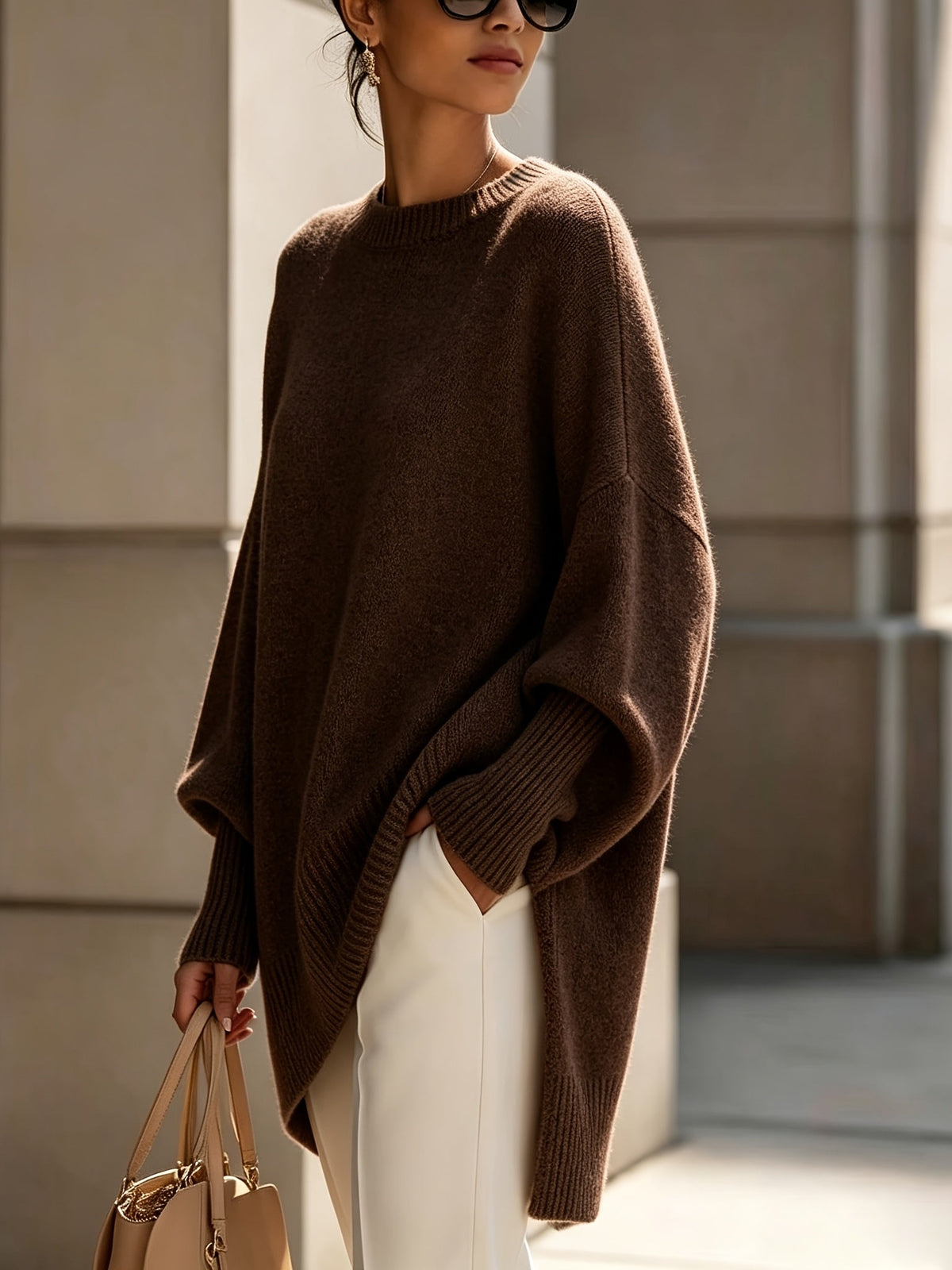 Mock Neck Drop Shoulder Asymmetric Hem Oversized Knit Sweater 8