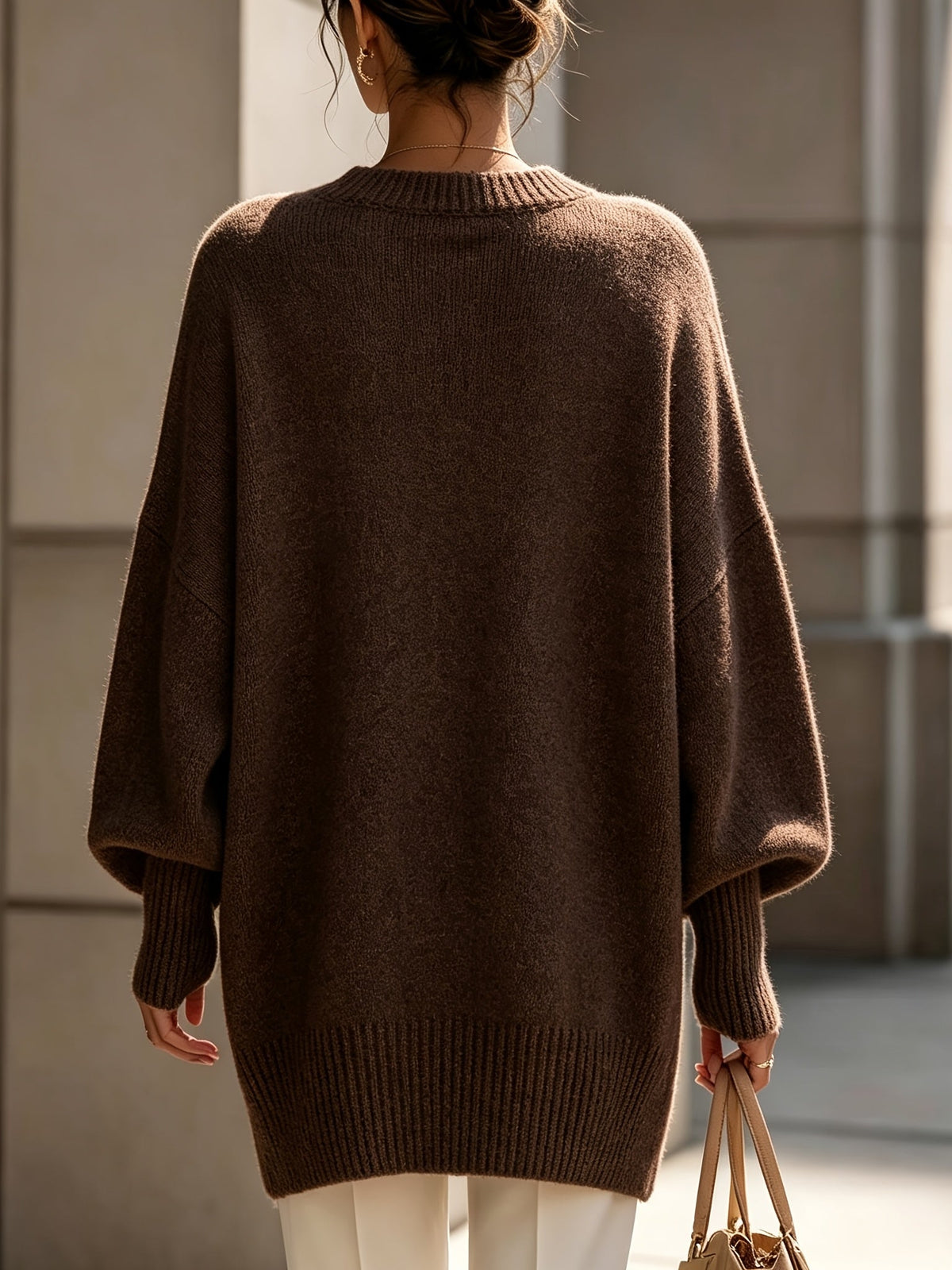 Mock Neck Drop Shoulder Asymmetric Hem Oversized Knit Sweater 10