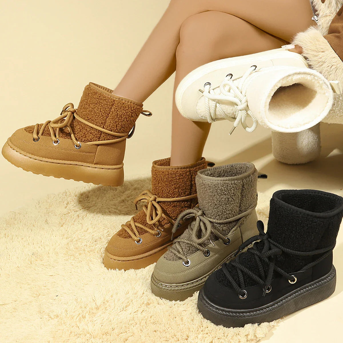 Coldproof Lace Up Waterproof Antislip Fashion Short Snow Boot