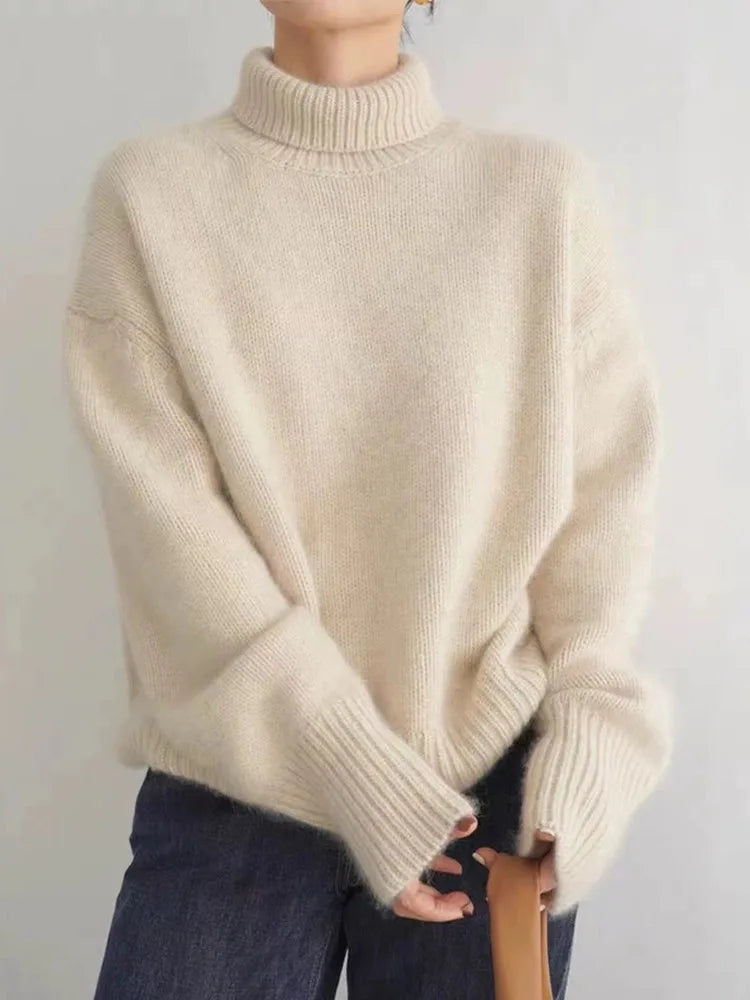 Turtleneck Ribbed Long Sleeve Oversized Knit Sweater