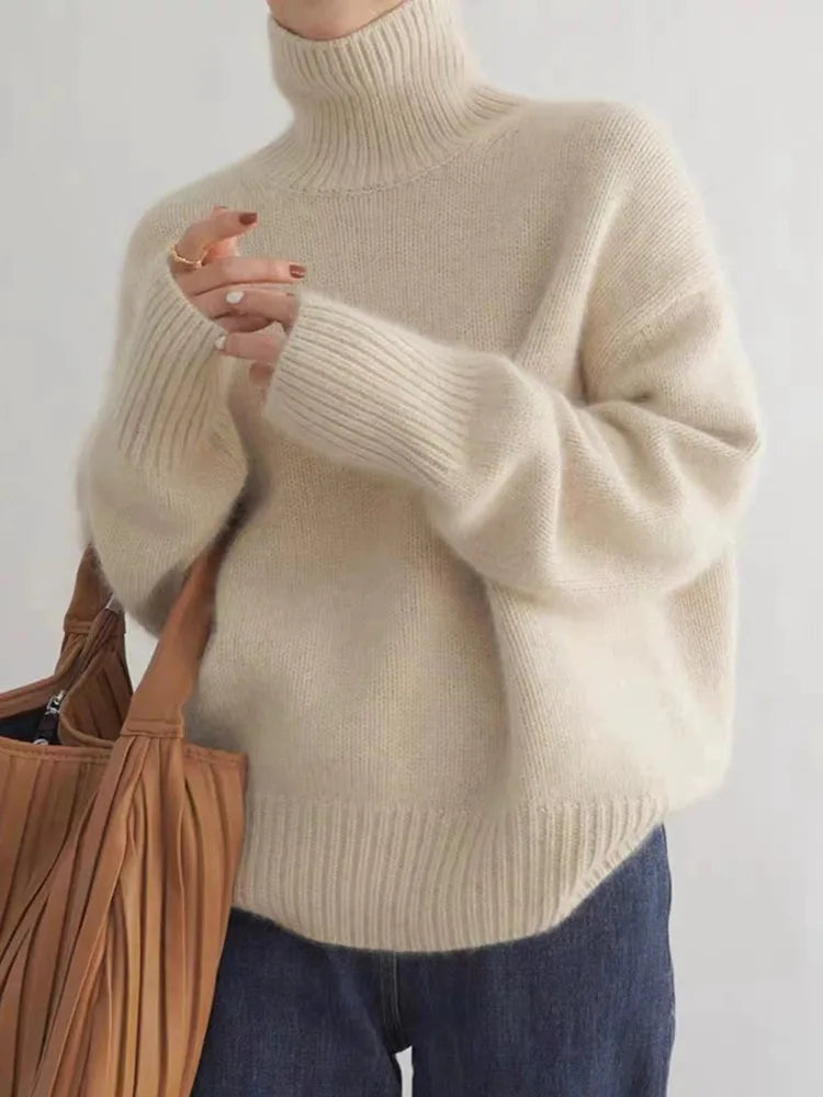 Turtleneck Ribbed Long Sleeve Oversized Knit Sweater