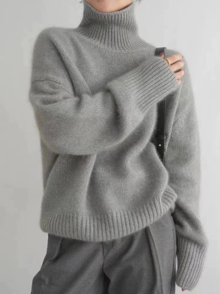 Turtleneck Ribbed Long Sleeve Oversized Knit Sweater