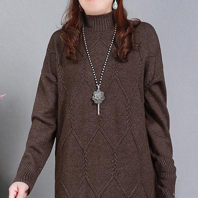 Comfy High Neck Sweater Weather Largo Chocolate Art Knit Dresses