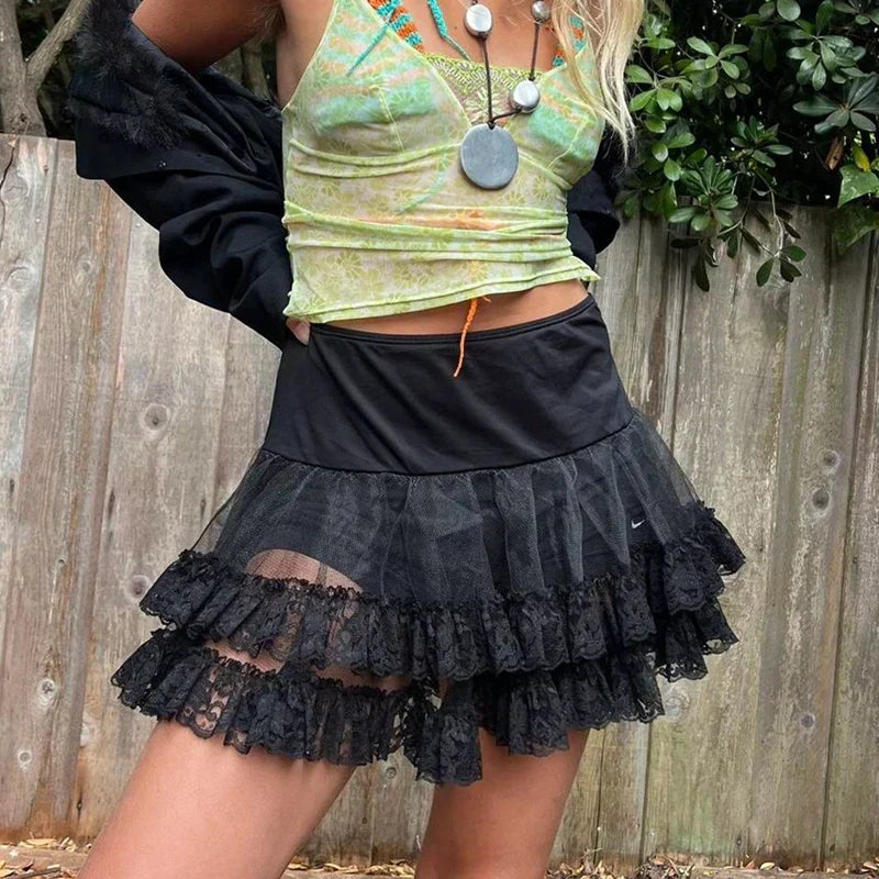 Tiered Lace Flared Vintage Skirt