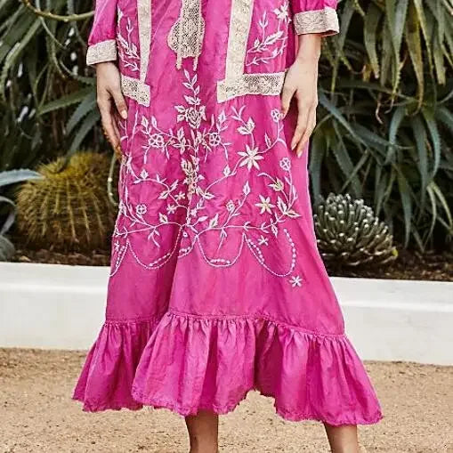Cotton Rayon Long Sleeve Boho Dress