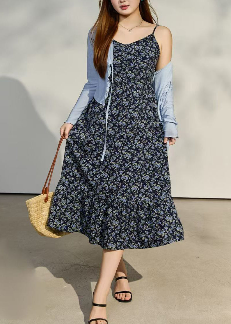 DIY Navy Oversized Print Chiffon Cami Dresses Summer