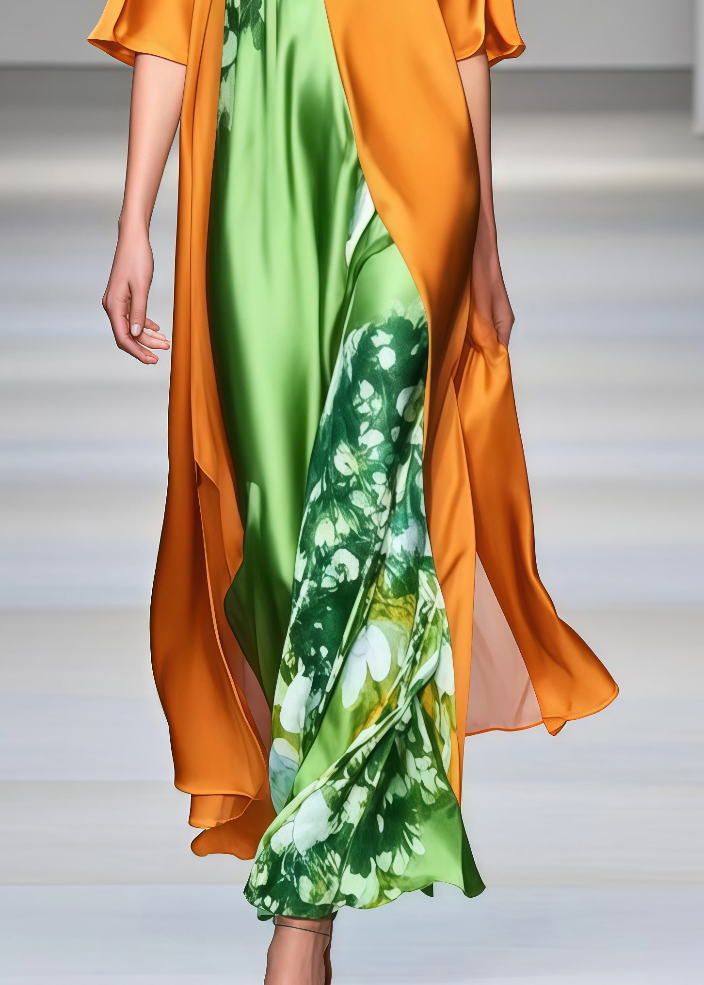 DIY Yellow Asymmetrical Patchwork Draping Silk Robe Dresses Summer