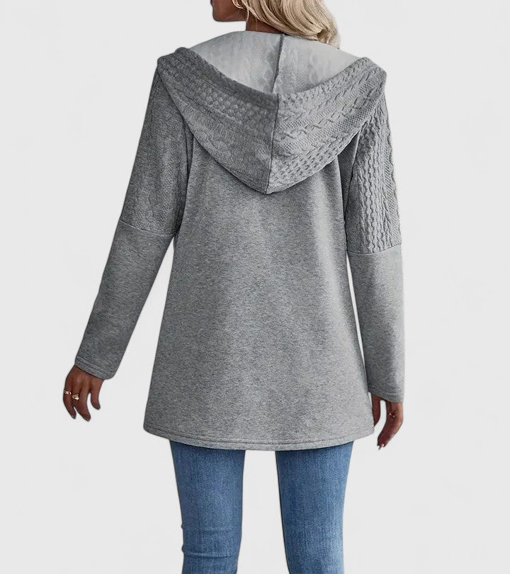 Hooded Zip Front Cable Knit Longline Jacket