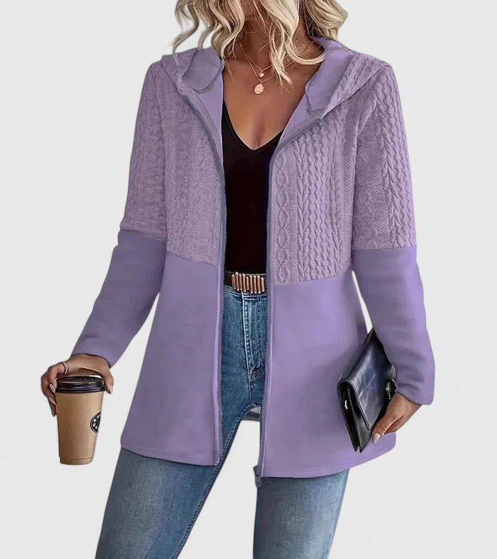 Hooded Zip Front Cable Knit Longline Jacket