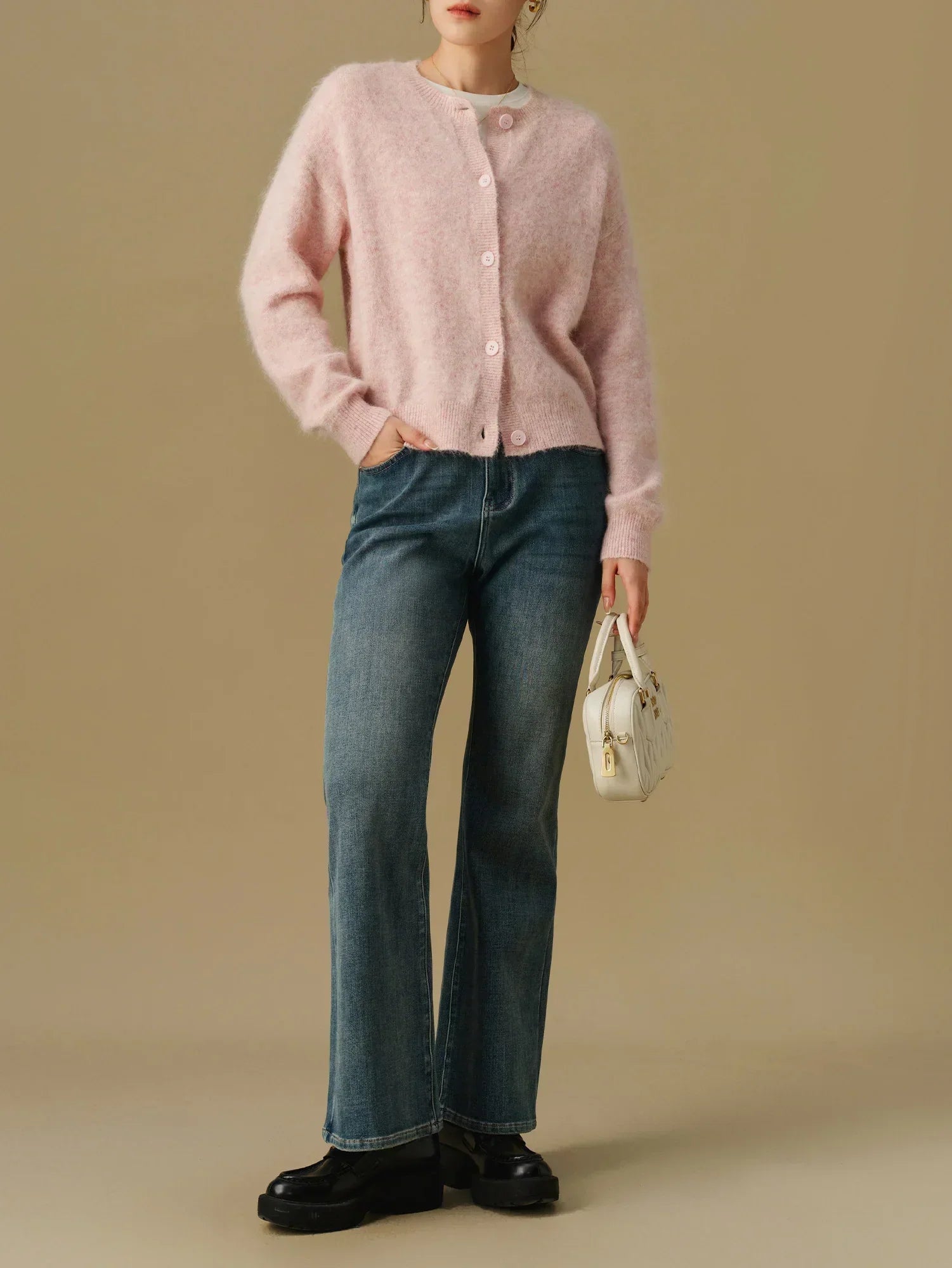 Versatile Round Neck Winter Knitted Cardigan for Women