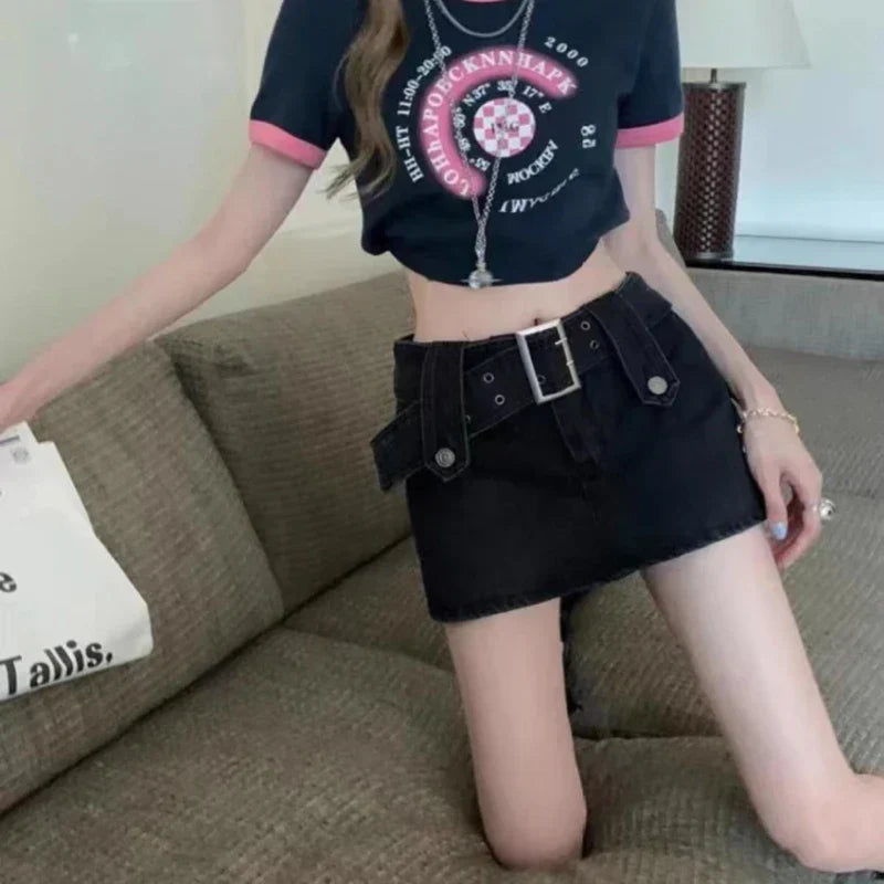 Vintage Black Y2K Sexy High Waist Mini Skirt