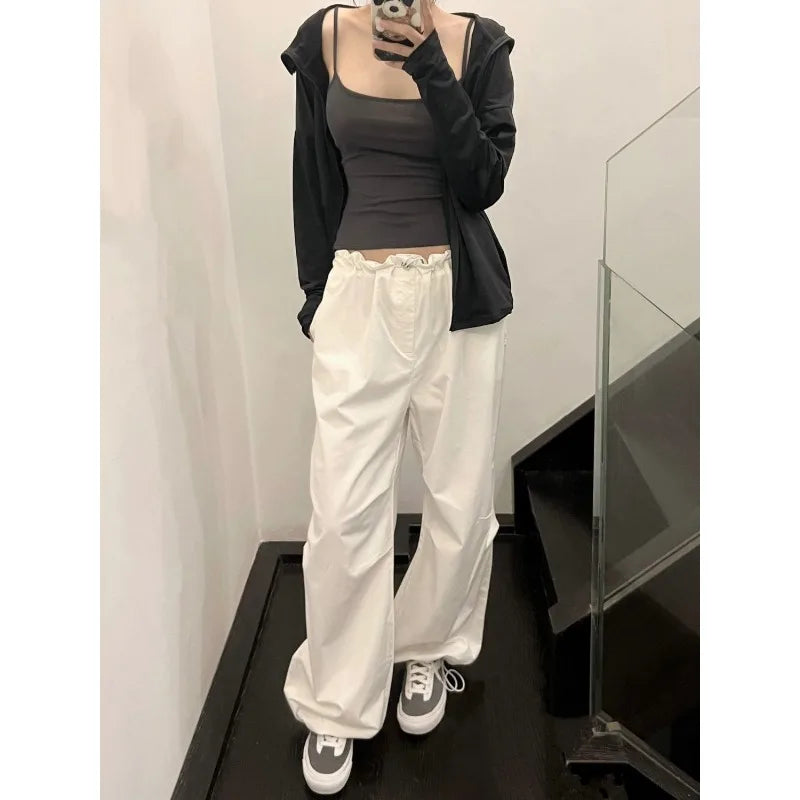 White Casual Elastic Pants
