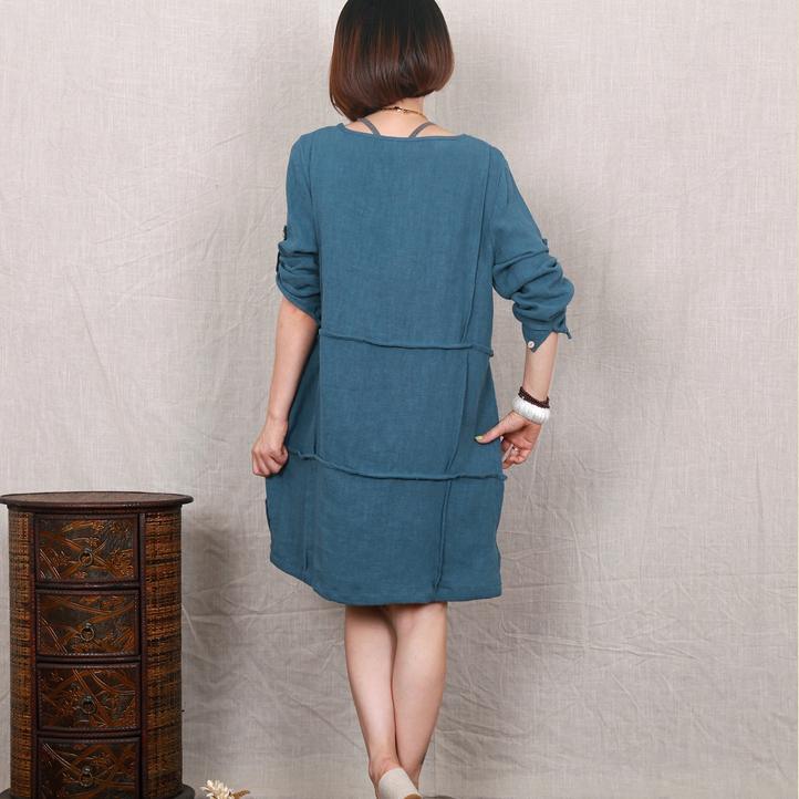 Denium blue linen summer dress loose causal linen shift sundress