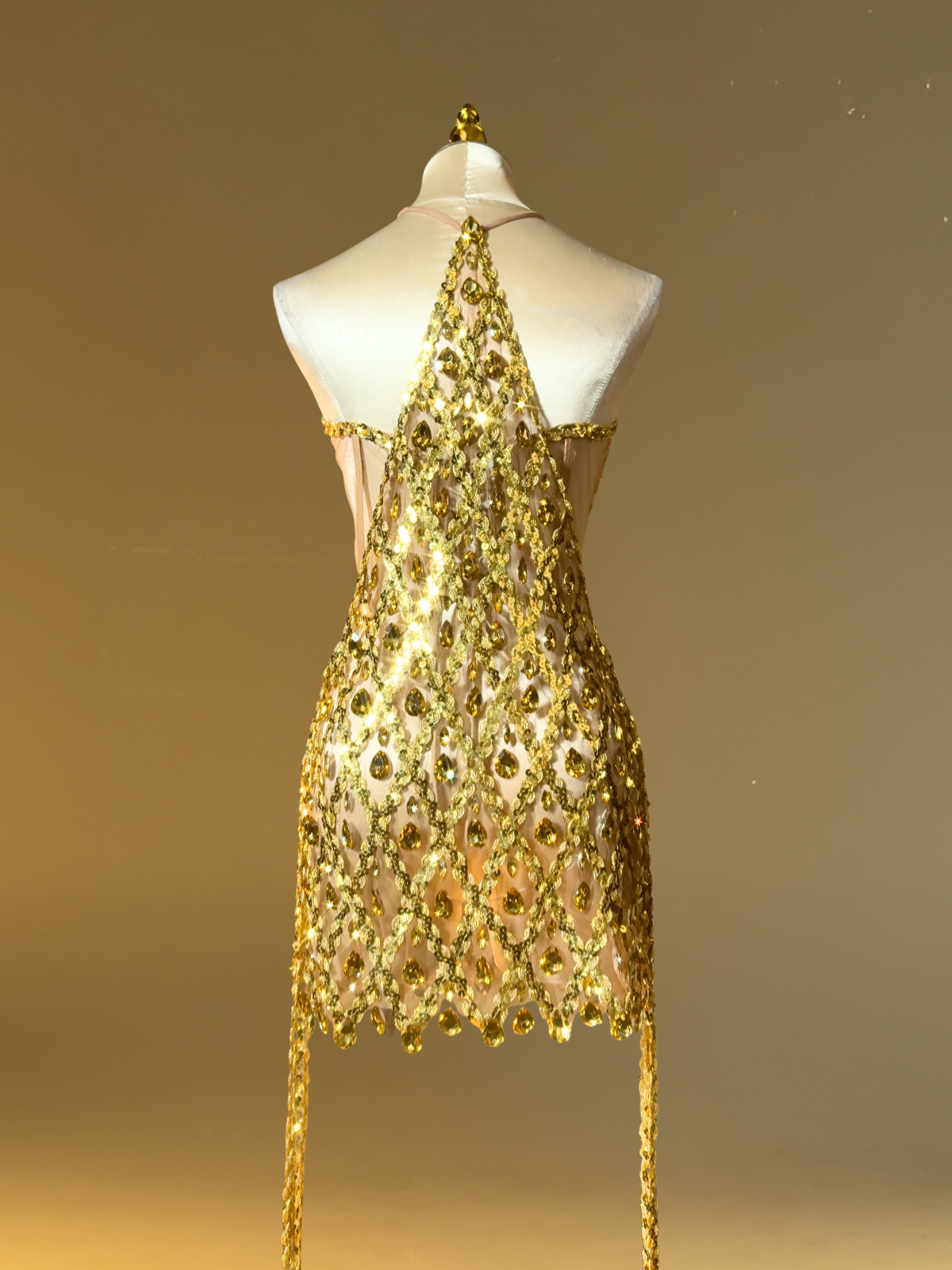 Rhinestone Fringe Mini Dress In Gold