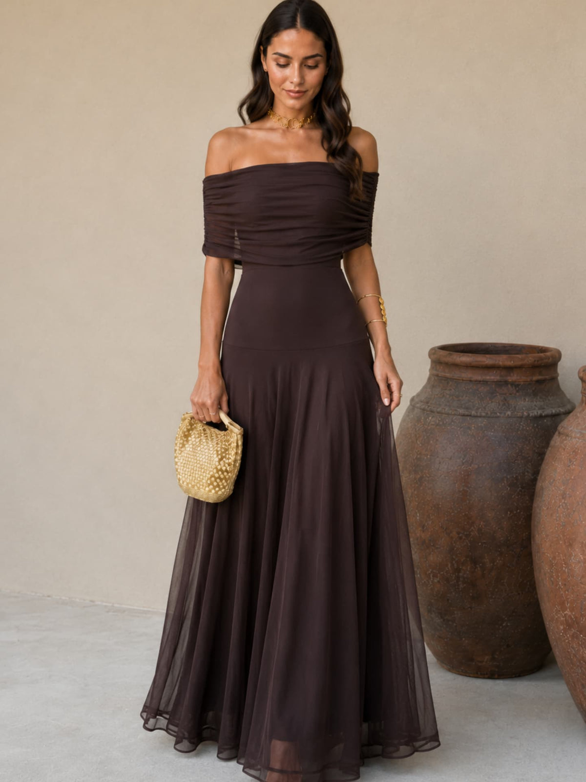 One-Shoulder Draped Ruched Flowy A-Line Maxi Gown 13