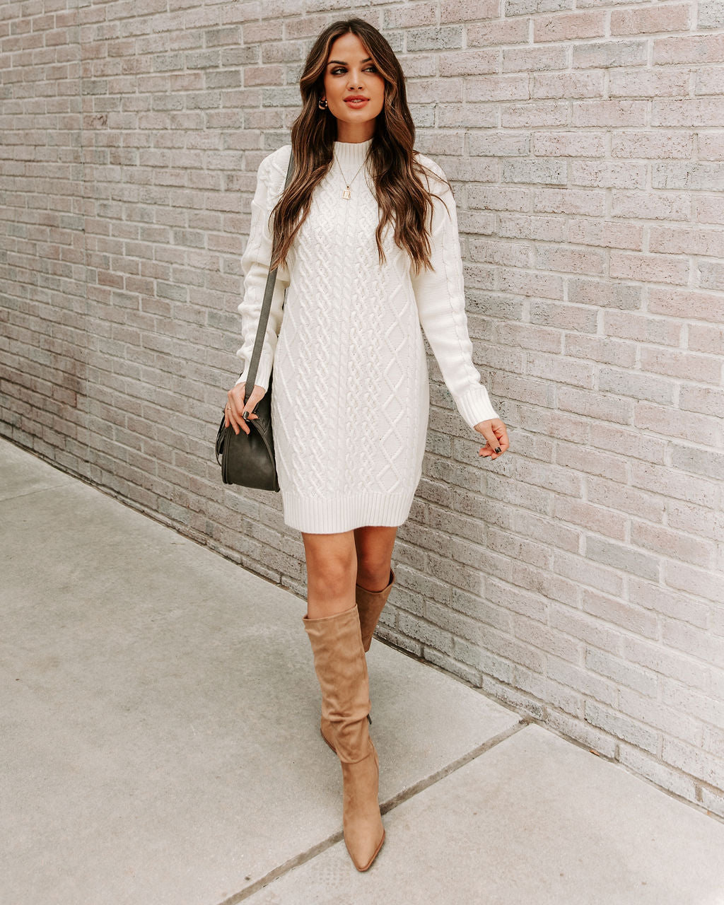Snow Peak Cable Knit Sweater Dress Cream