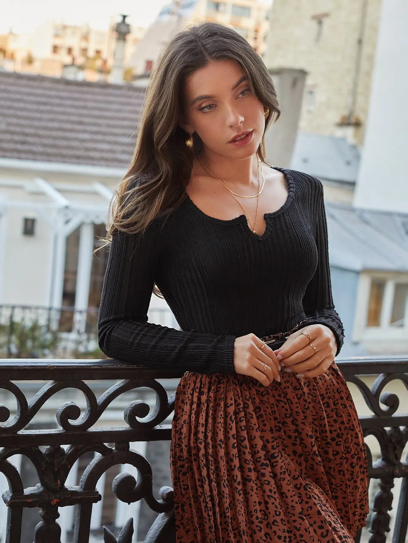 V-neck Slimming Inside Wear Pit Strip Sweater Knit Top
