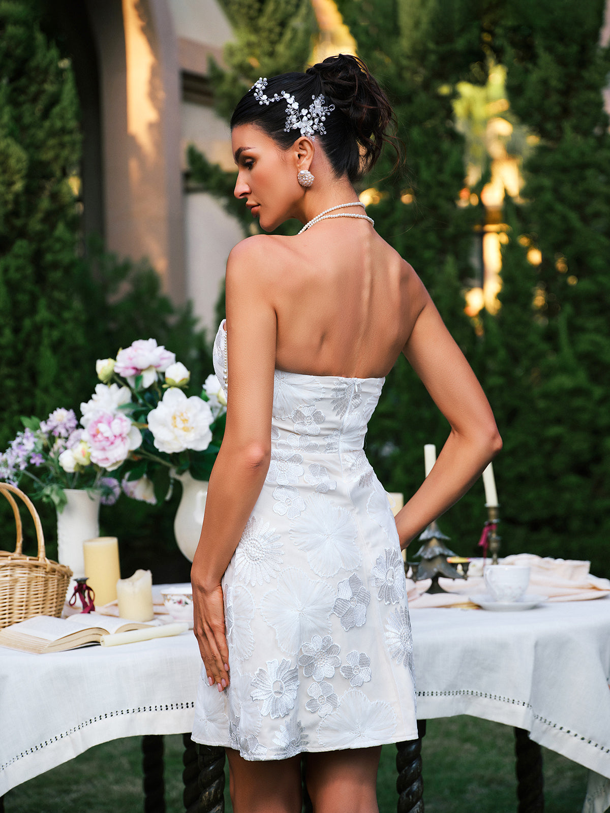 Strapless Floral Embroidered Mini Dress