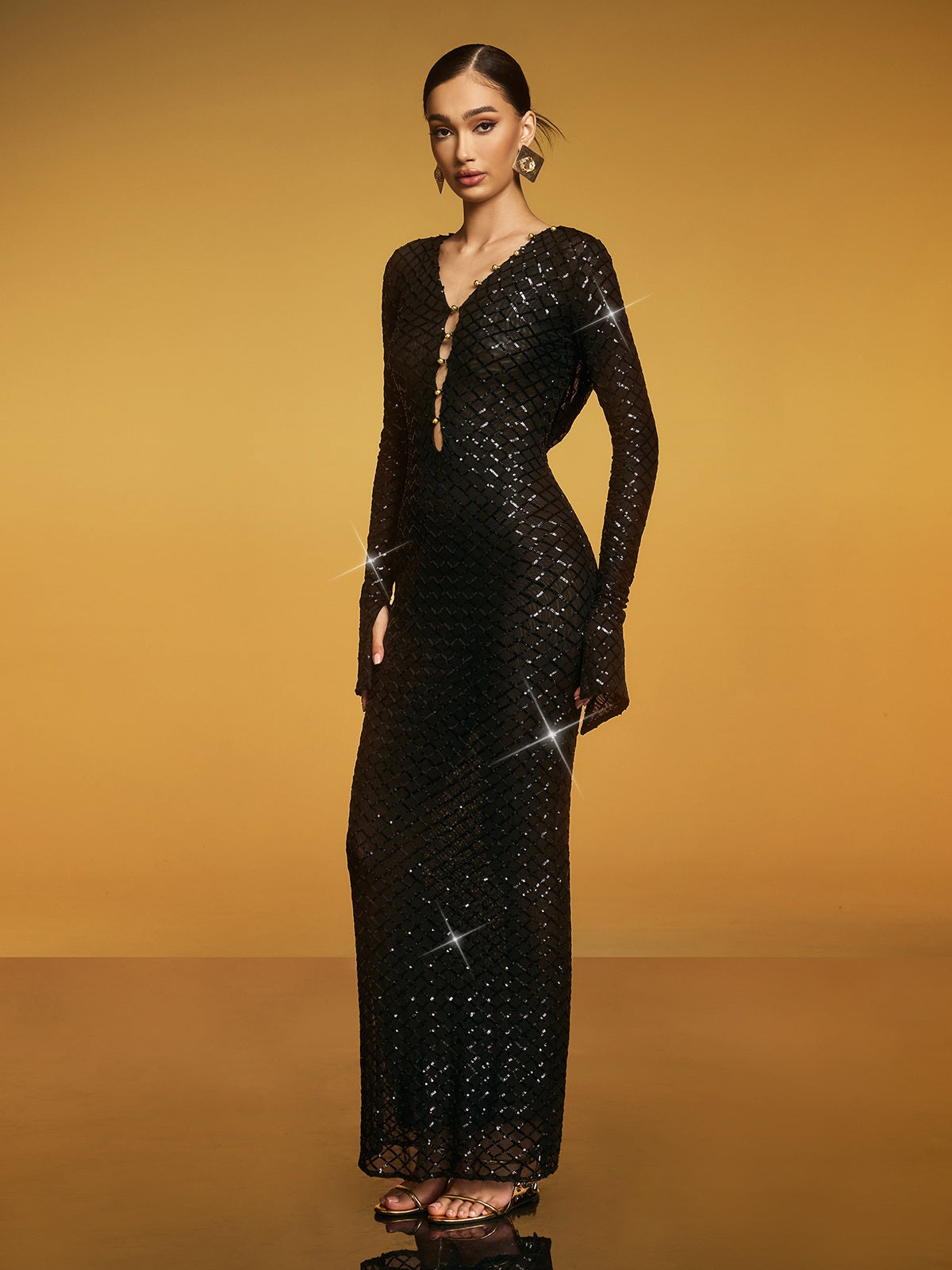 Hooded Cutout Sequin Maxi Dress