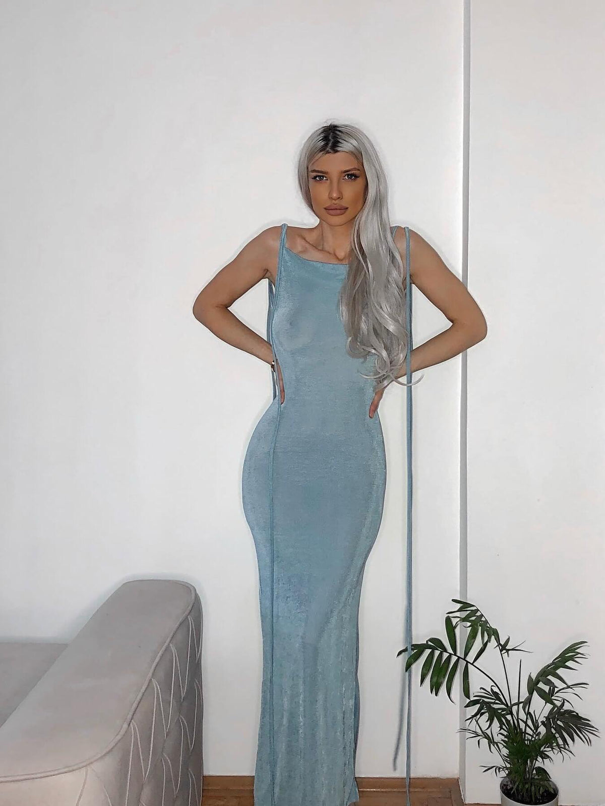 Halter Neck Backless Tie Back Cowl Bodycon Maxi Dress 5