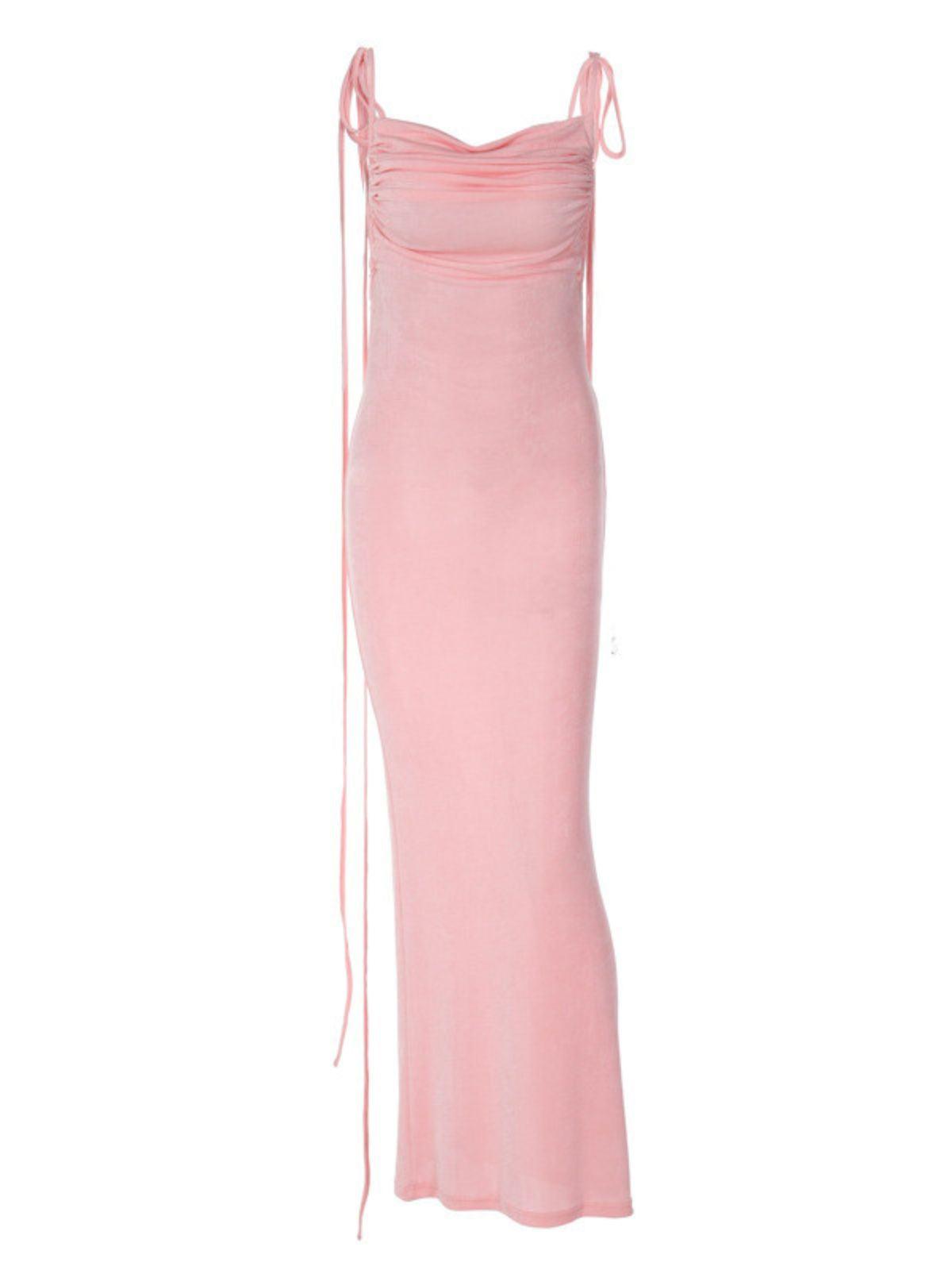Tie Strap Backless Ruched Bodycon Mermaid Maxi Dress