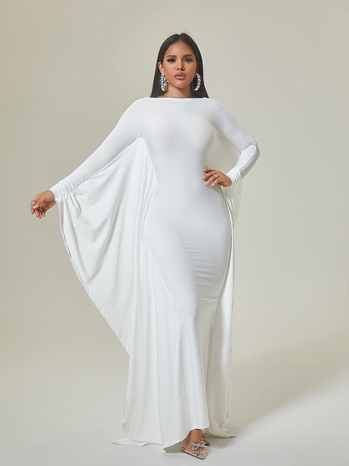 Boat Neck Dolman Cape Sleeve Bodycon Mermaid Maxi Gown