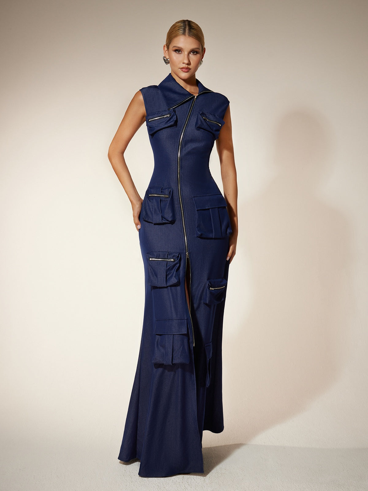 Zipper Utility Pocket Maxi Dress