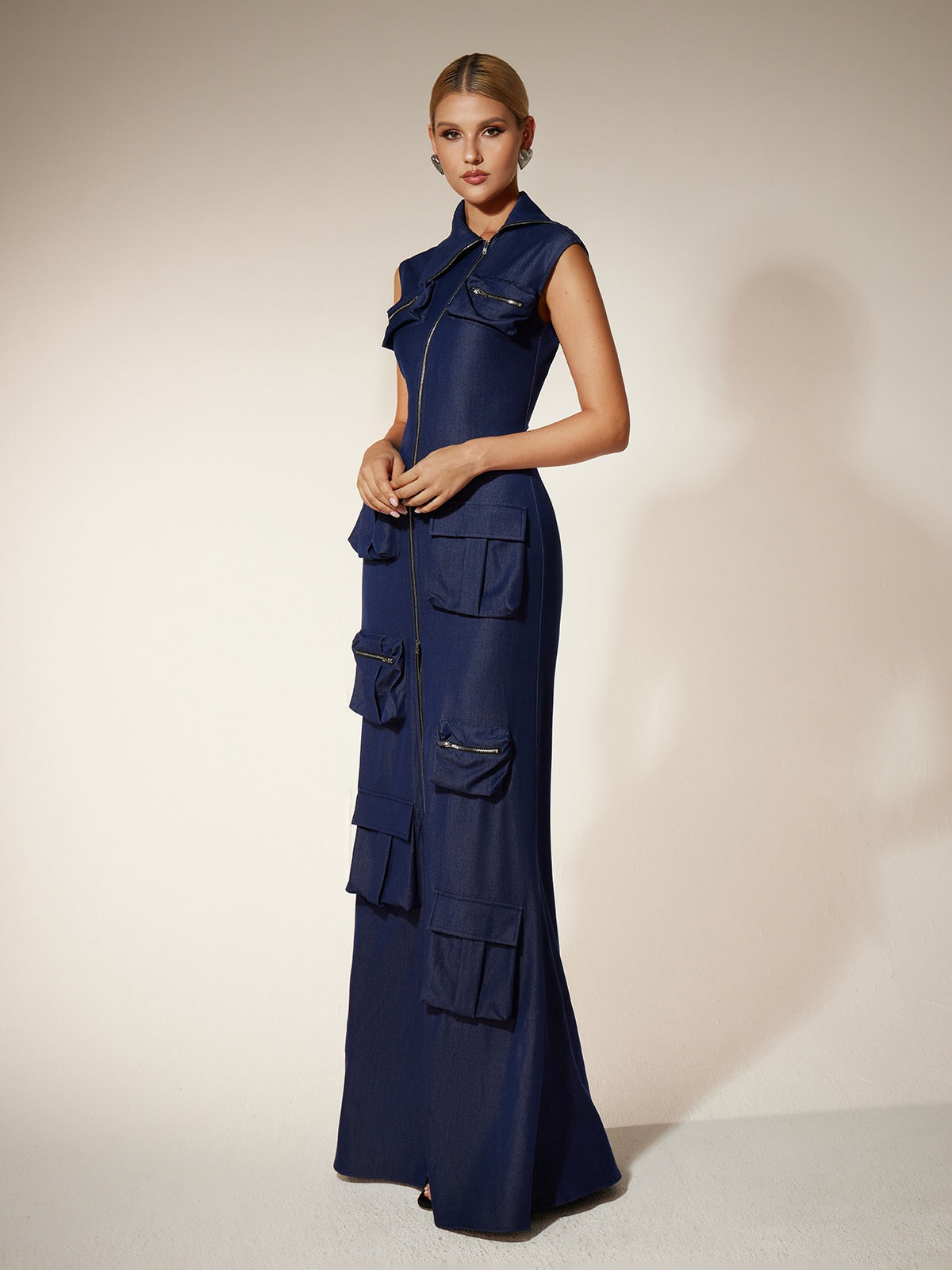 Zipper Utility Pocket Maxi Dress
